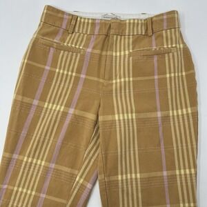 Anthropologie Essential Slim Trousers Pants Women's Size 2 Yellow Plaid‎ *Read*